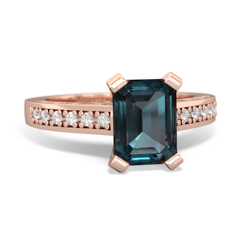 Alexandrite Art Deco Engagement 8X6mm Emerald-Cut 14K Rose Gold ring R26358EM