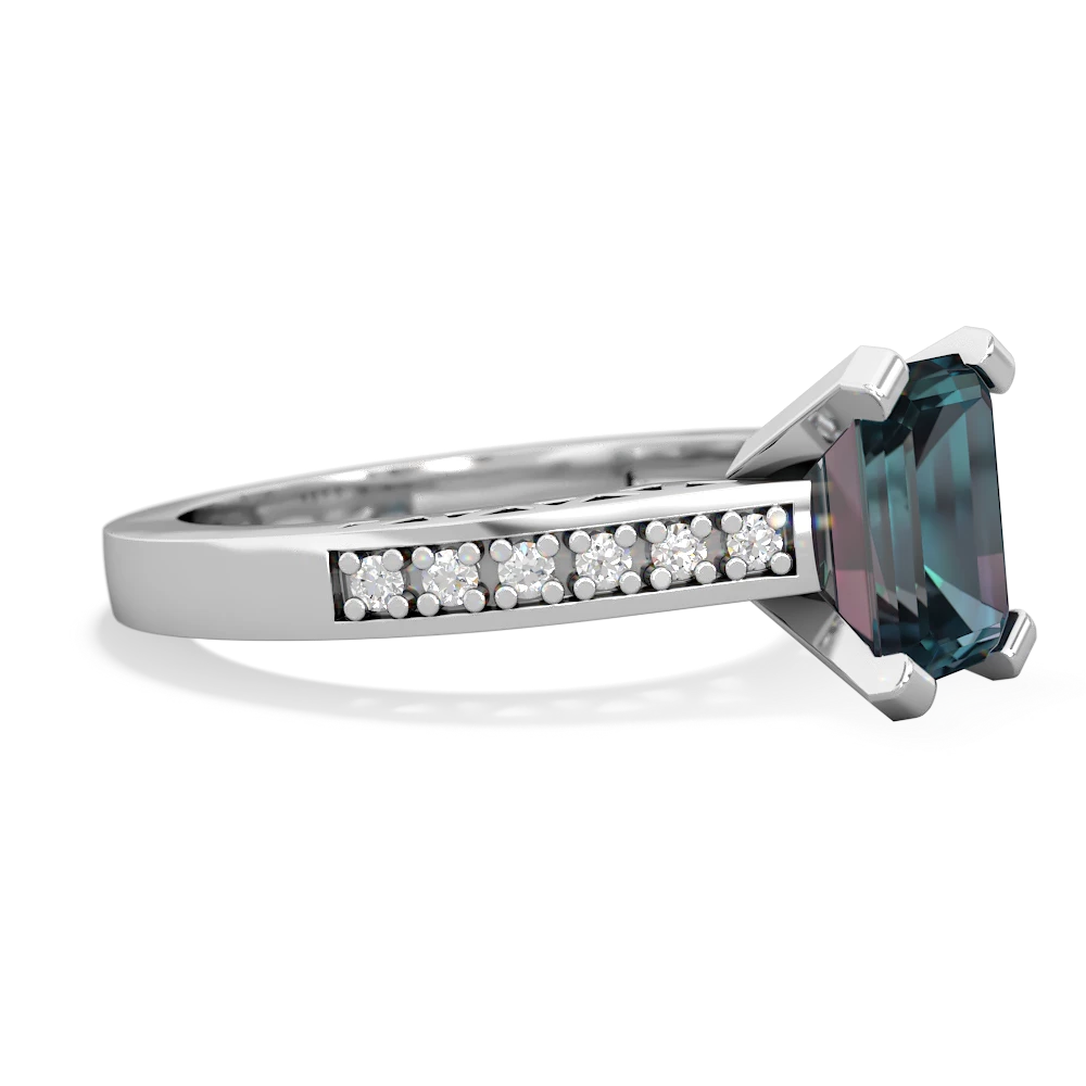 Alexandrite Art Deco Engagement 8X6mm Emerald-Cut 14K White Gold ring R26358EM