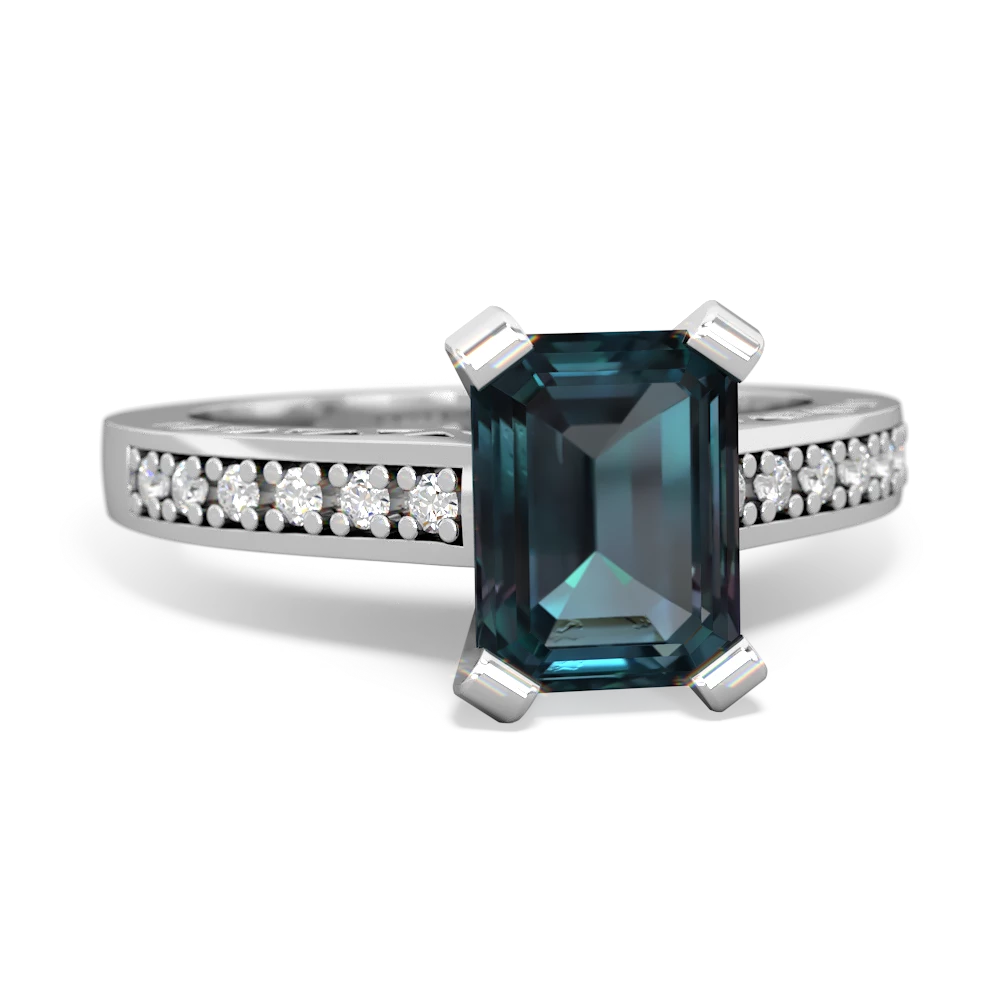 Alexandrite Art Deco Engagement 8X6mm Emerald-Cut 14K White Gold ring R26358EM