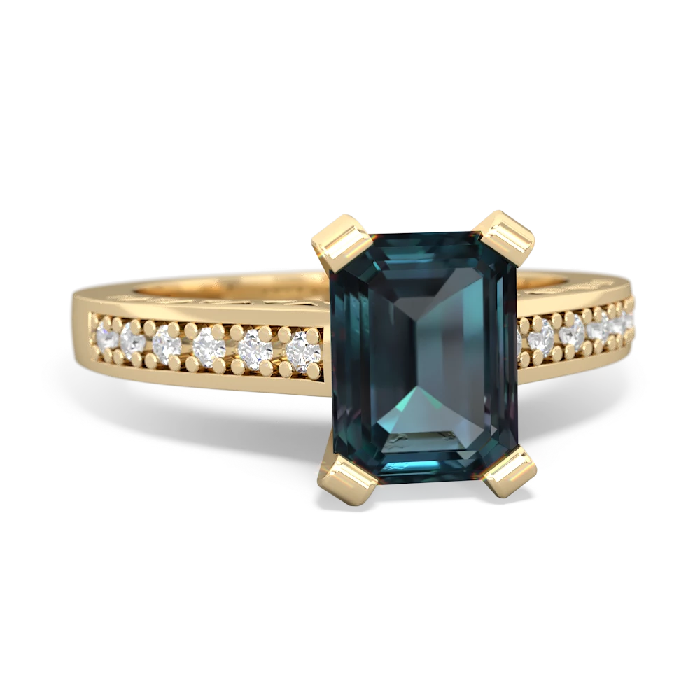 Alexandrite Art Deco Engagement 8X6mm Emerald-Cut 14K Yellow Gold ring R26358EM