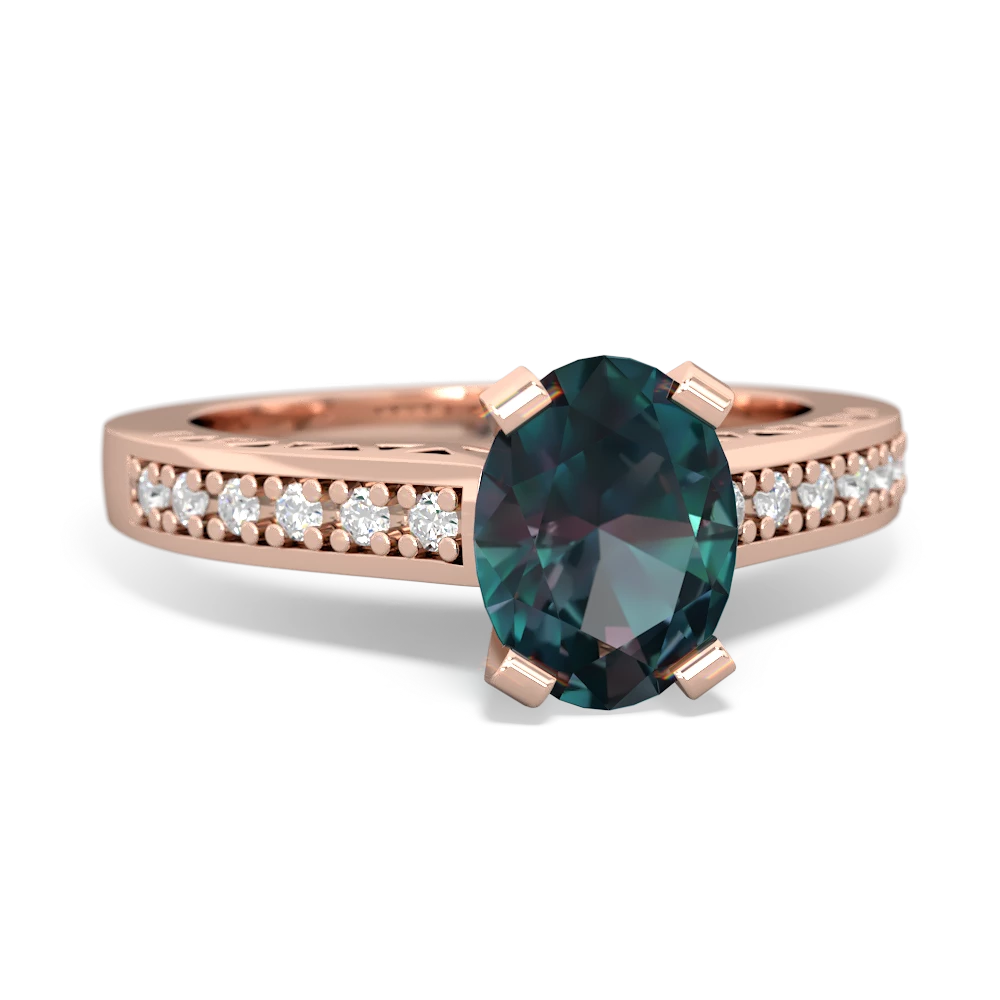 Alexandrite Art Deco Engagement 8X6mm Oval 14K Rose Gold ring R26358VL