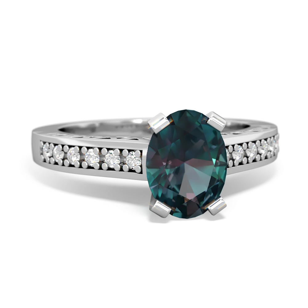 Alexandrite Art Deco Engagement 8X6mm Oval 14K White Gold ring R26358VL