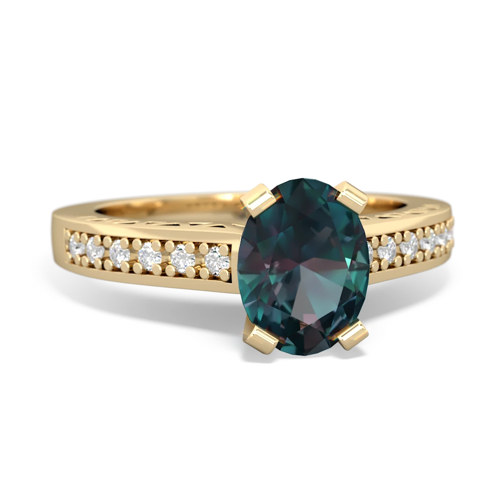 Alexandrite Art Deco Engagement 8X6mm Oval 14K Yellow Gold ring R26358VL