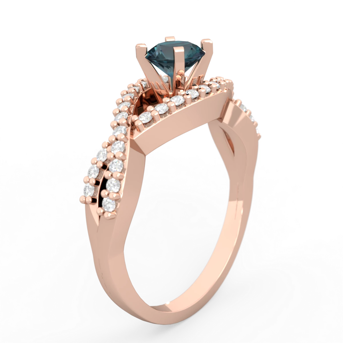 Alexandrite Diamond Twist 5Mm Round Engagment  14K Rose Gold ring R26405RD