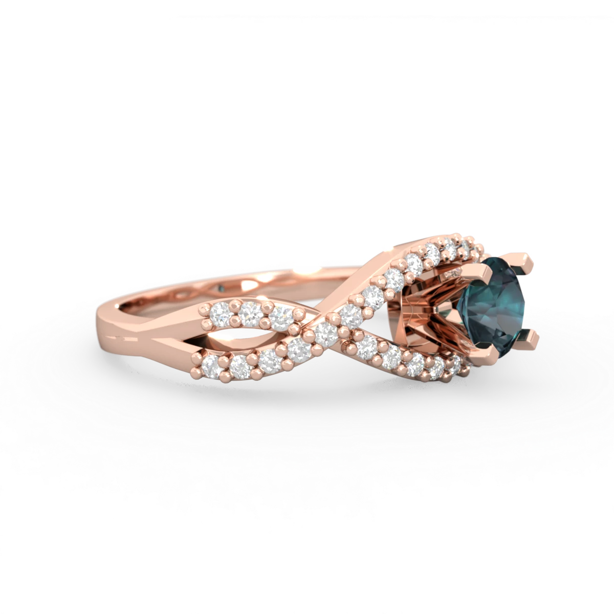 Alexandrite Diamond Twist 5Mm Round Engagment  14K Rose Gold ring R26405RD