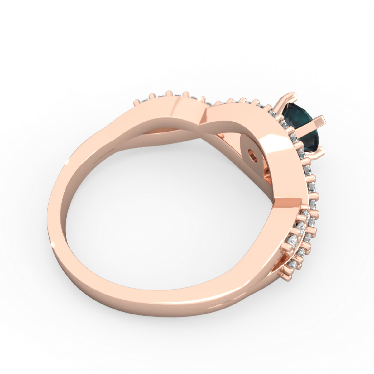 Alexandrite Diamond Twist 5Mm Round Engagment  14K Rose Gold ring R26405RD