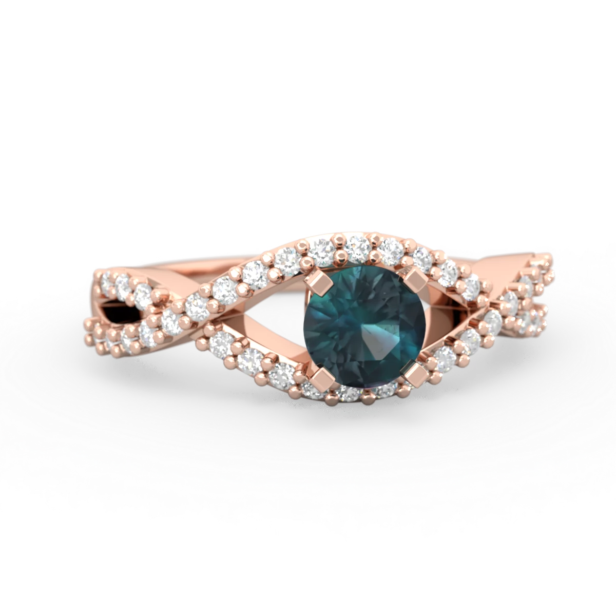 Alexandrite Diamond Twist 5Mm Round Engagment  14K Rose Gold ring R26405RD