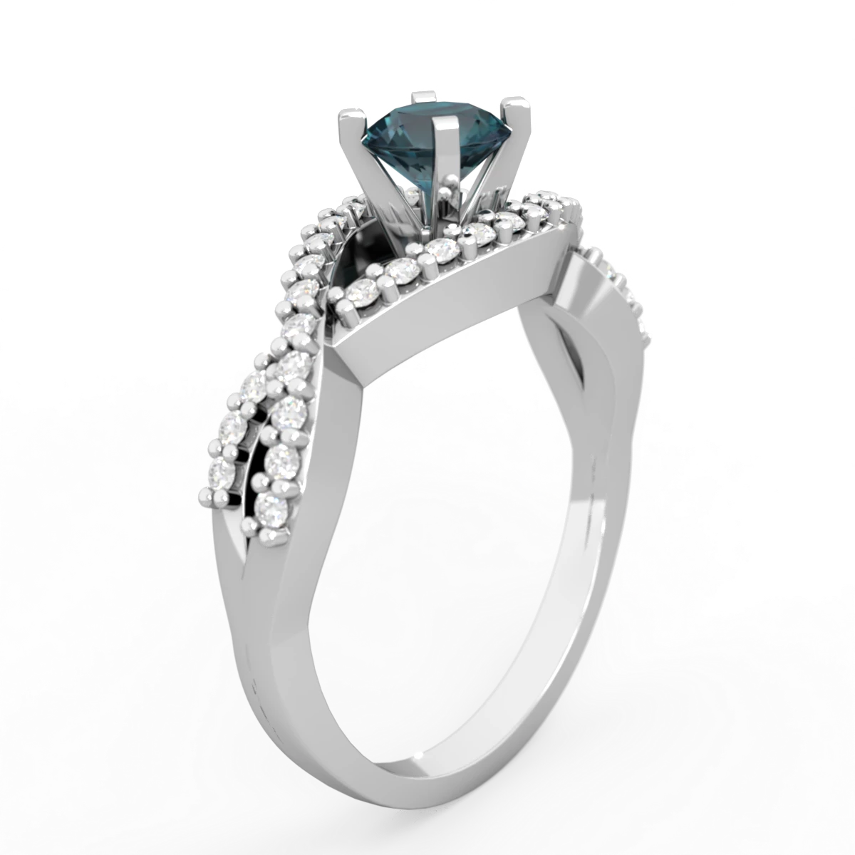 Alexandrite Diamond Twist 5Mm Round Engagment  14K White Gold ring R26405RD