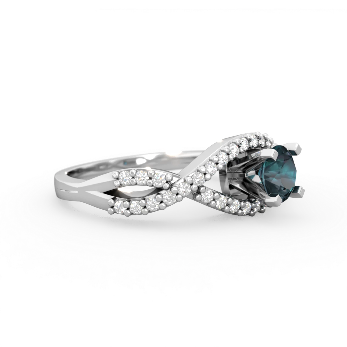 Alexandrite Diamond Twist 5Mm Round Engagment  14K White Gold ring R26405RD