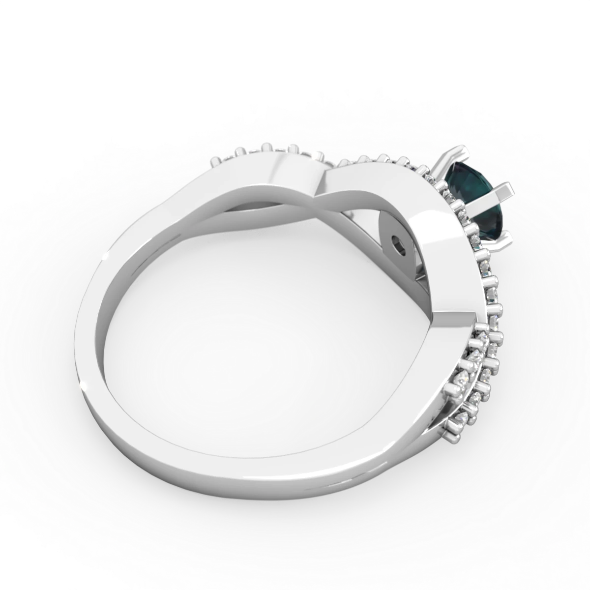 Alexandrite Diamond Twist 5Mm Round Engagment  14K White Gold ring R26405RD