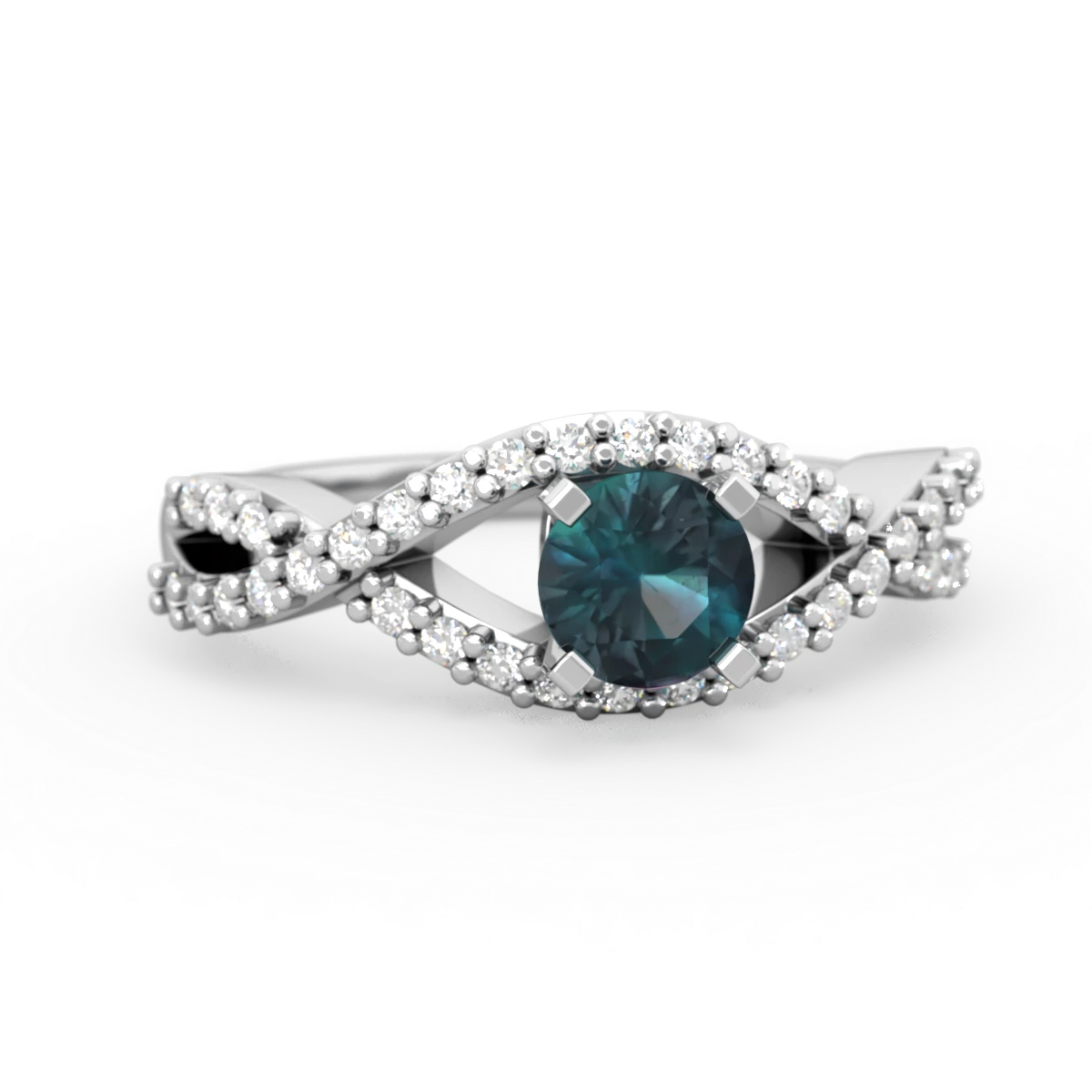 Alexandrite Diamond Twist 5Mm Round Engagment  14K White Gold ring R26405RD