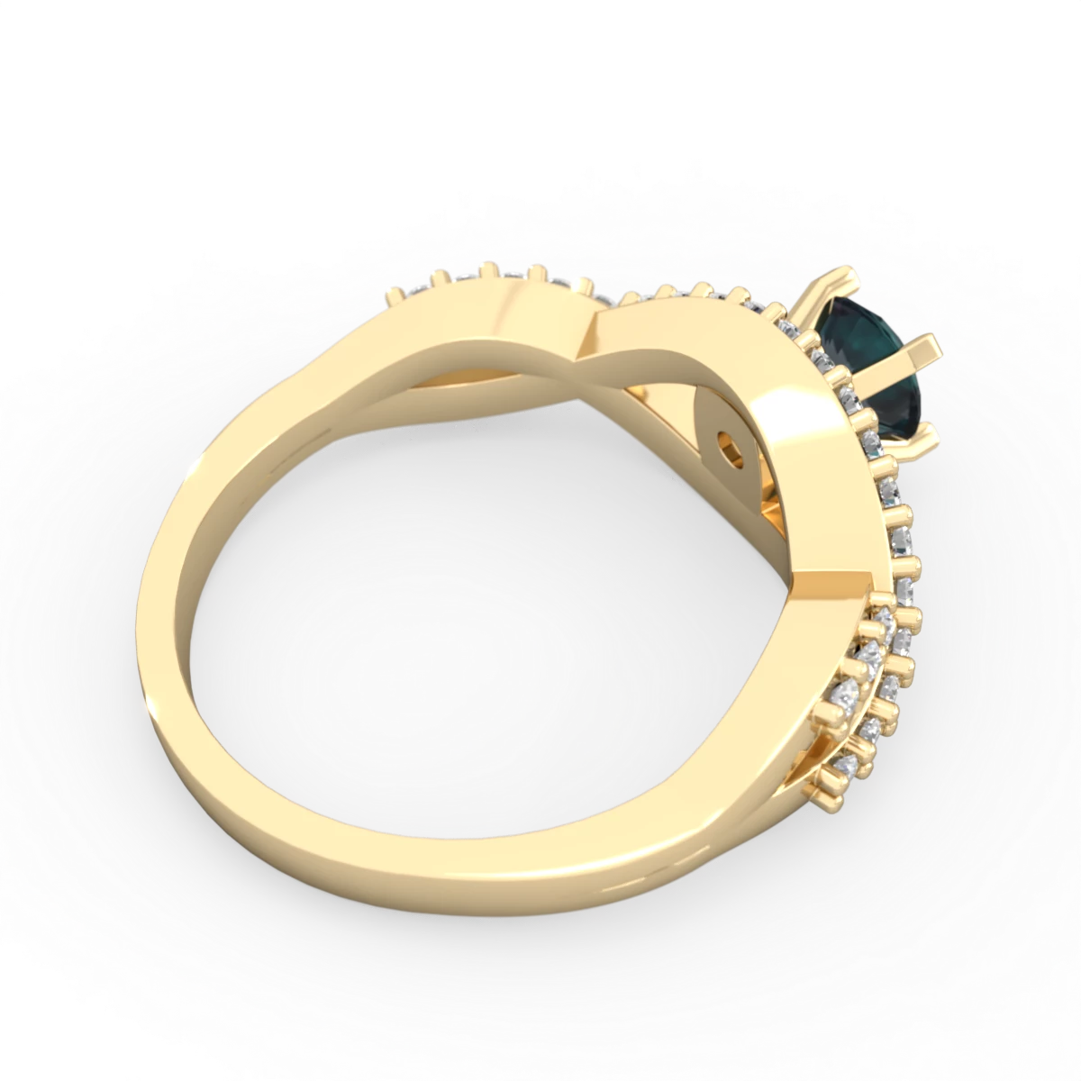 Alexandrite Diamond Twist 5Mm Round Engagment  14K Yellow Gold ring R26405RD