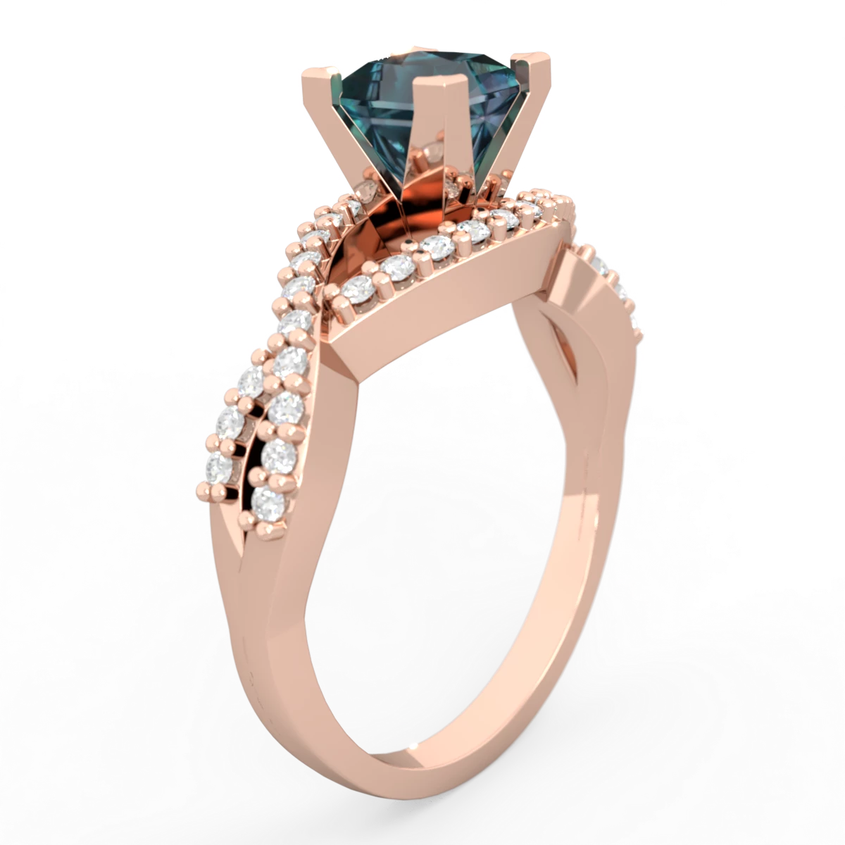 Alexandrite Diamond Twist 5Mm Square Engagment  14K Rose Gold ring R26405SQ