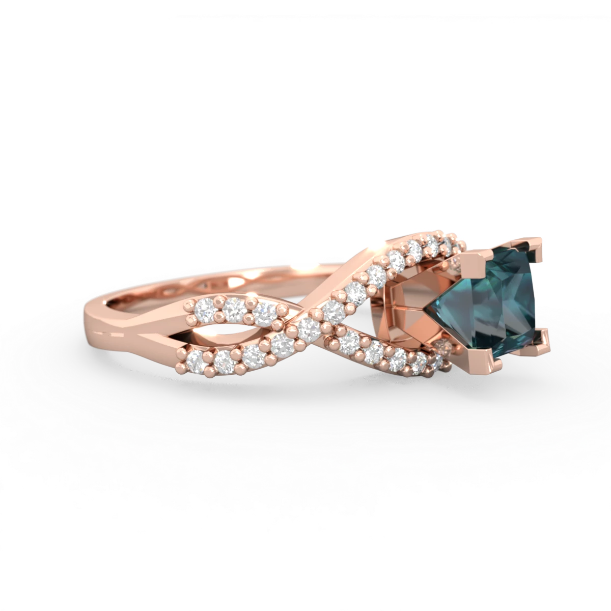 Alexandrite Diamond Twist 5Mm Square Engagment  14K Rose Gold ring R26405SQ