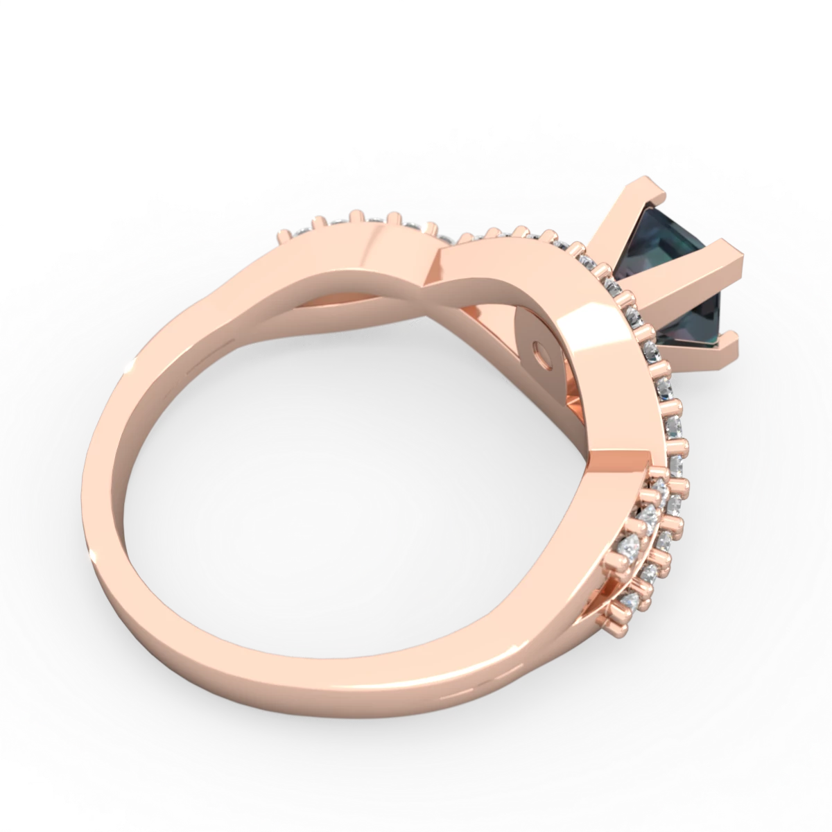 Alexandrite Diamond Twist 5Mm Square Engagment  14K Rose Gold ring R26405SQ