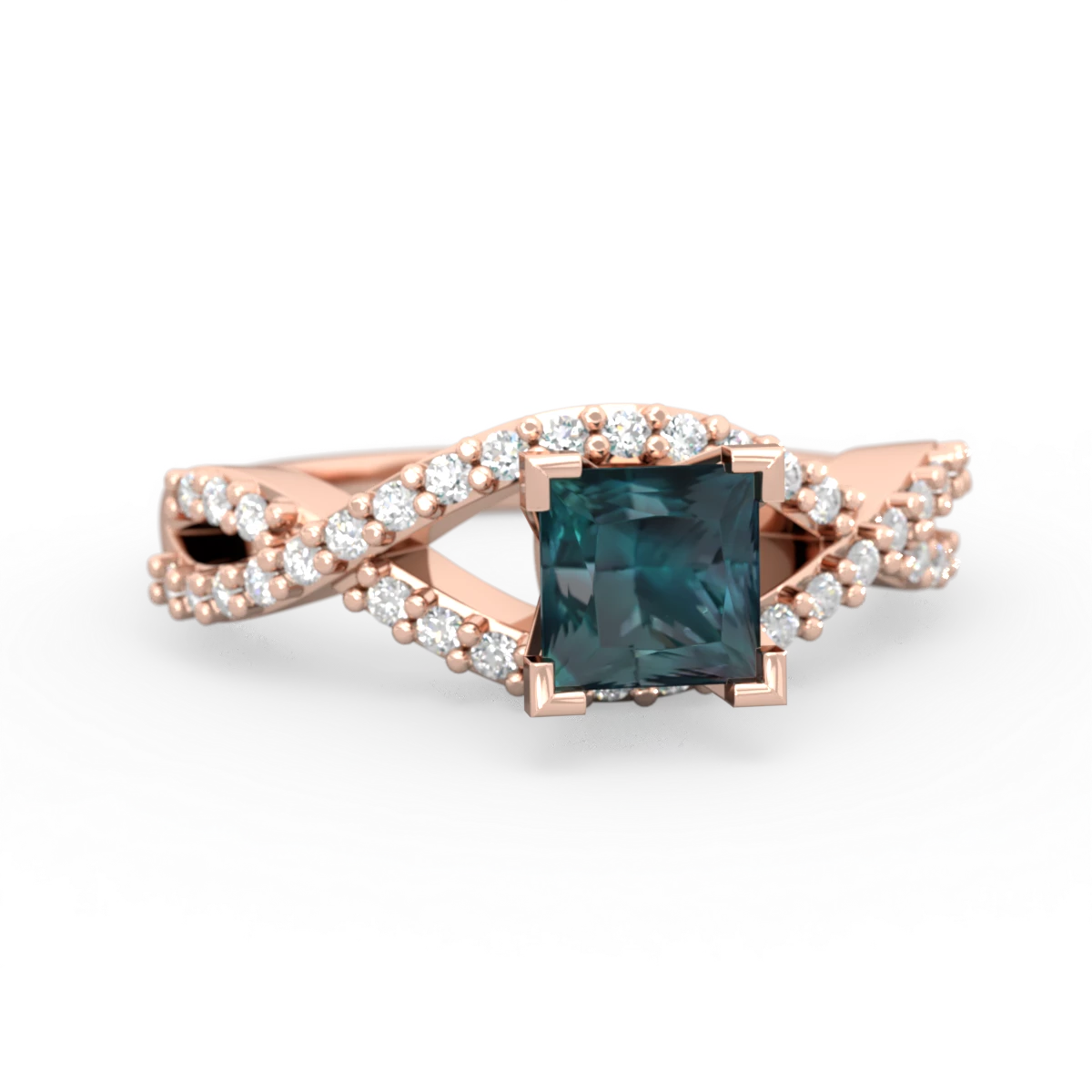 Alexandrite Diamond Twist 5Mm Square Engagment  14K Rose Gold ring R26405SQ