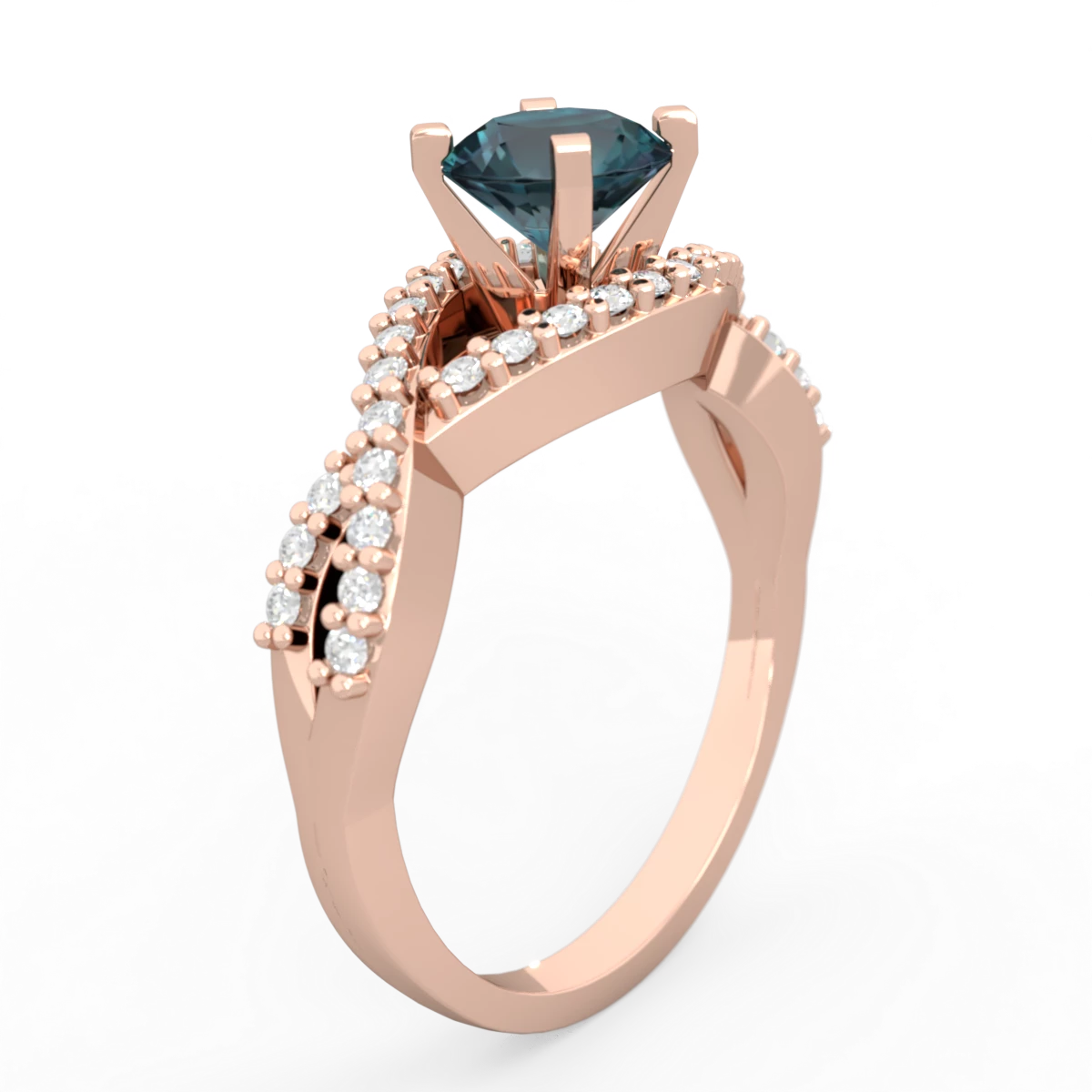 Alexandrite Diamond Twist 6Mm Round Engagment  14K Rose Gold ring R26406RD
