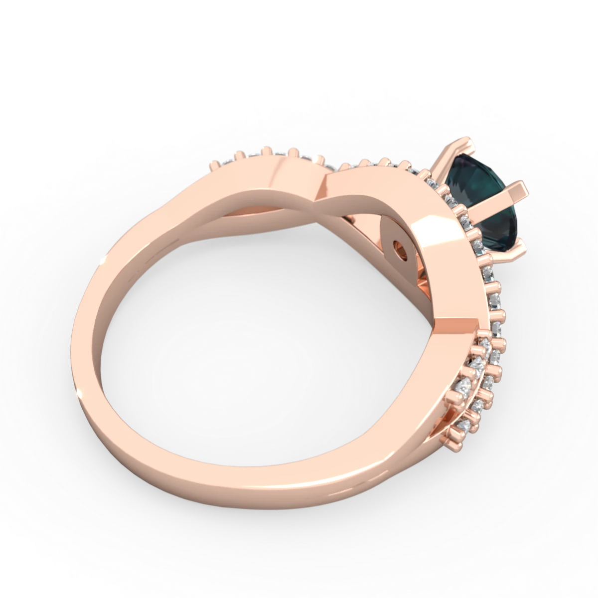 Alexandrite Diamond Twist 6Mm Round Engagment  14K Rose Gold ring R26406RD