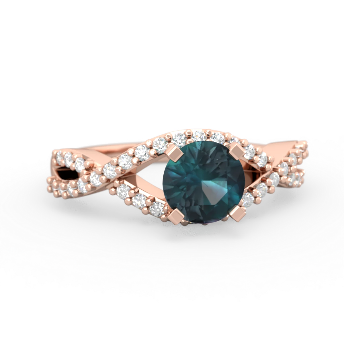 Alexandrite Diamond Twist 6Mm Round Engagment  14K Rose Gold ring R26406RD