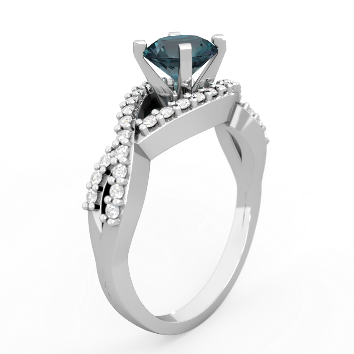 Alexandrite Diamond Twist 6Mm Round Engagment  14K White Gold ring R26406RD