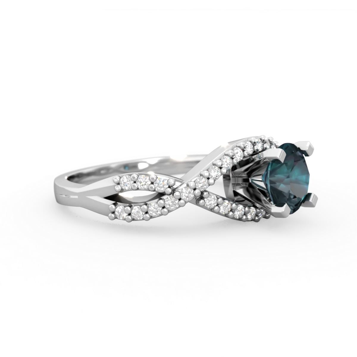 Alexandrite Diamond Twist 6Mm Round Engagment  14K White Gold ring R26406RD
