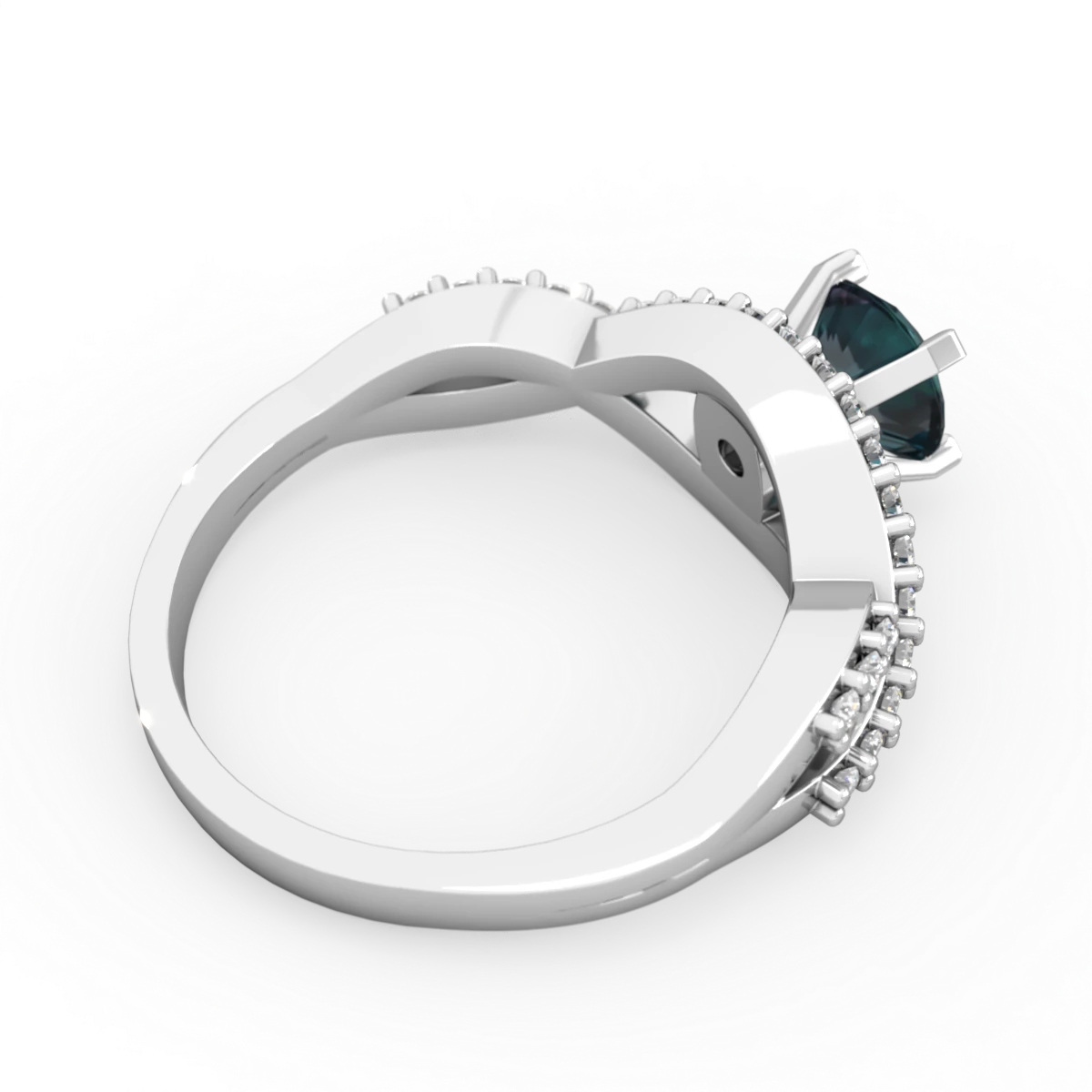 Alexandrite Diamond Twist 6Mm Round Engagment  14K White Gold ring R26406RD