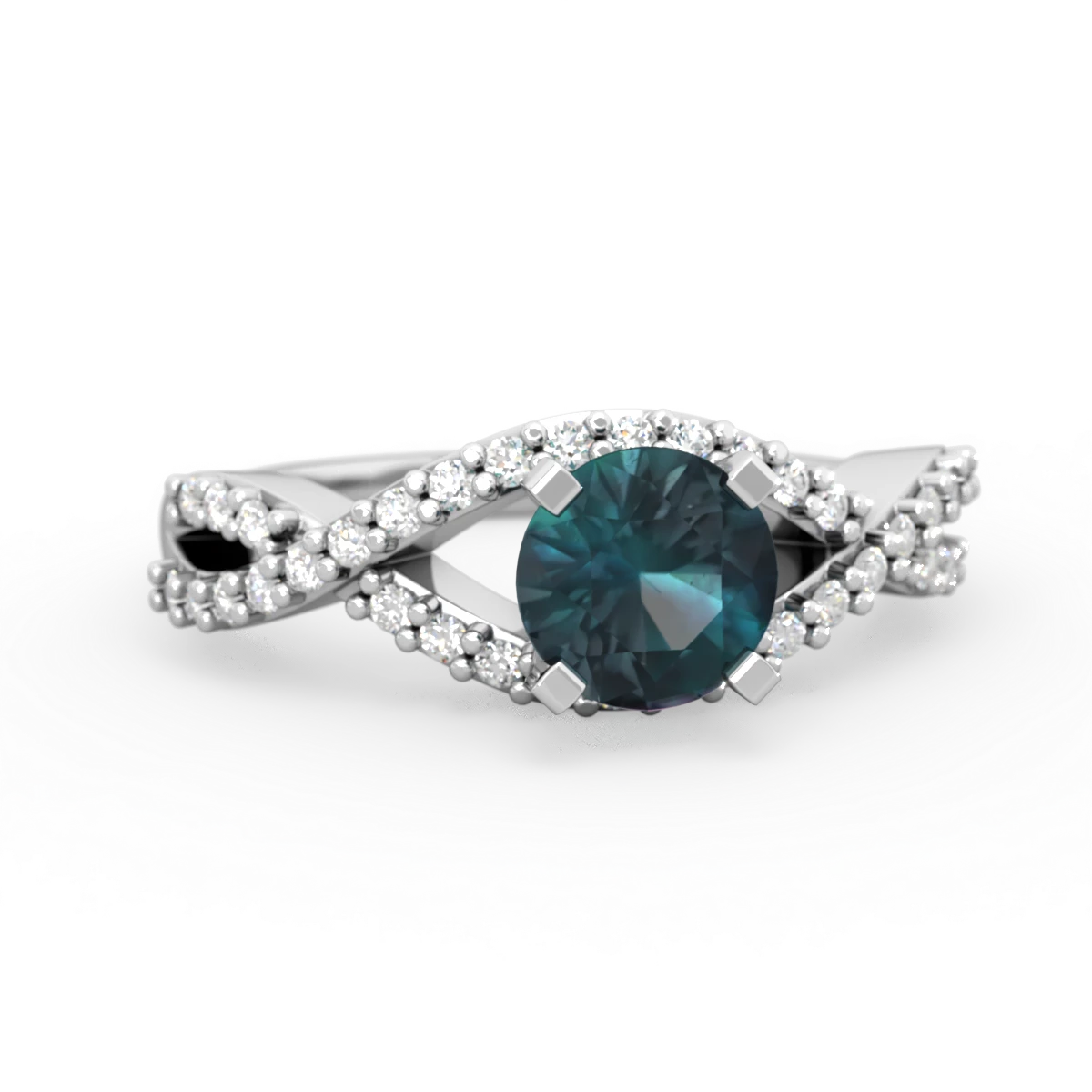 Alexandrite Diamond Twist 6Mm Round Engagment  14K White Gold ring R26406RD