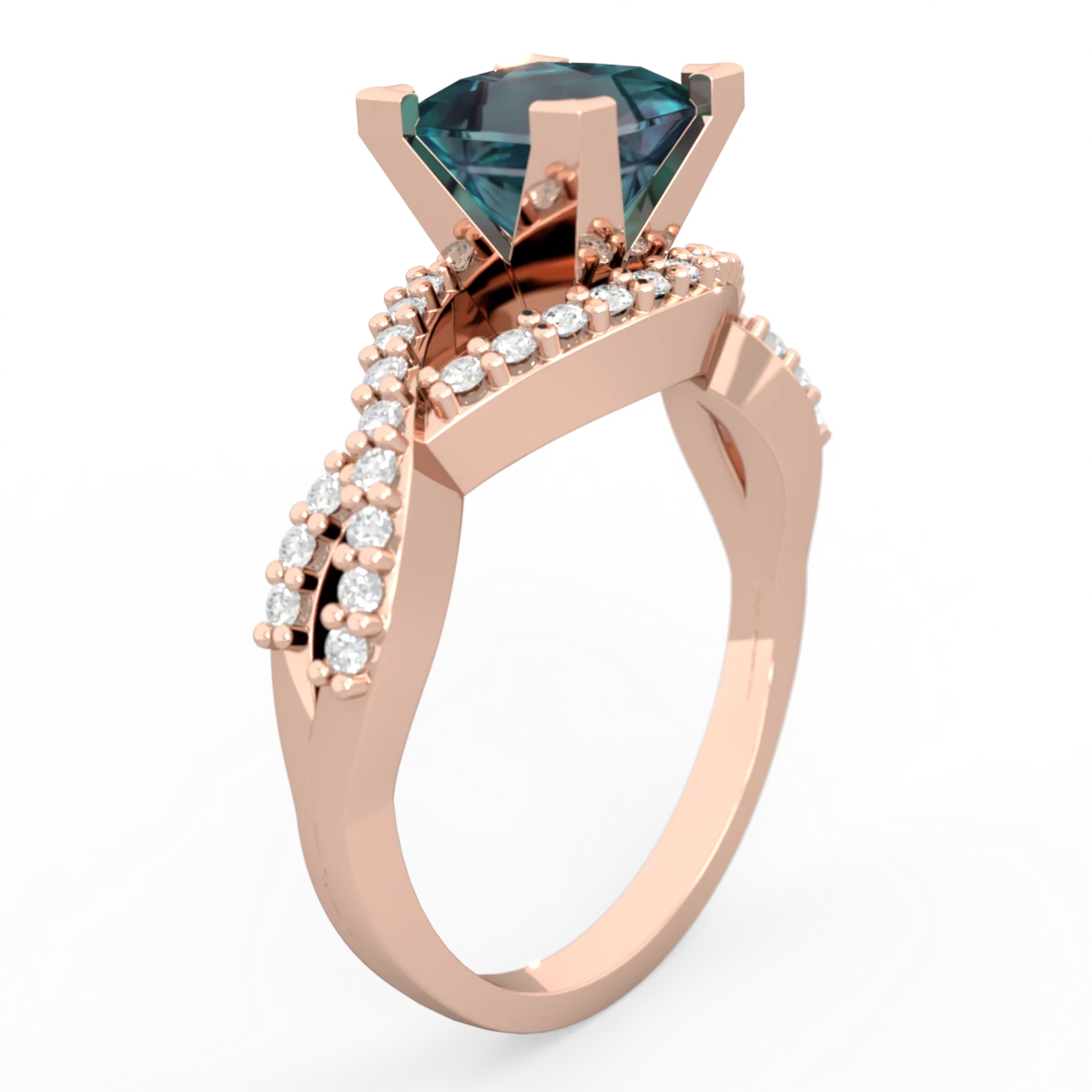 Alexandrite Diamond Twist 6Mm Princess Engagment  14K Rose Gold ring R26406SQ