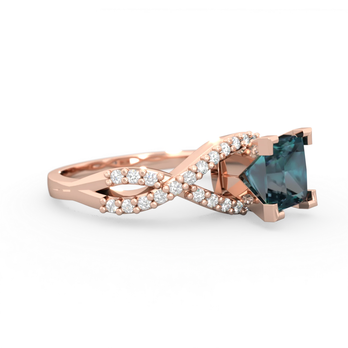 Alexandrite Diamond Twist 6Mm Princess Engagment  14K Rose Gold ring R26406SQ