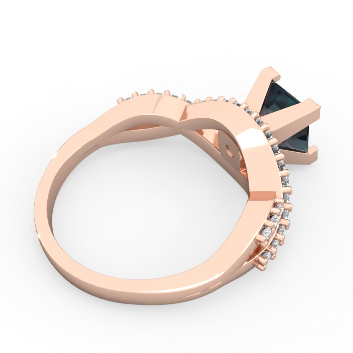 Alexandrite Diamond Twist 6Mm Princess Engagment  14K Rose Gold ring R26406SQ