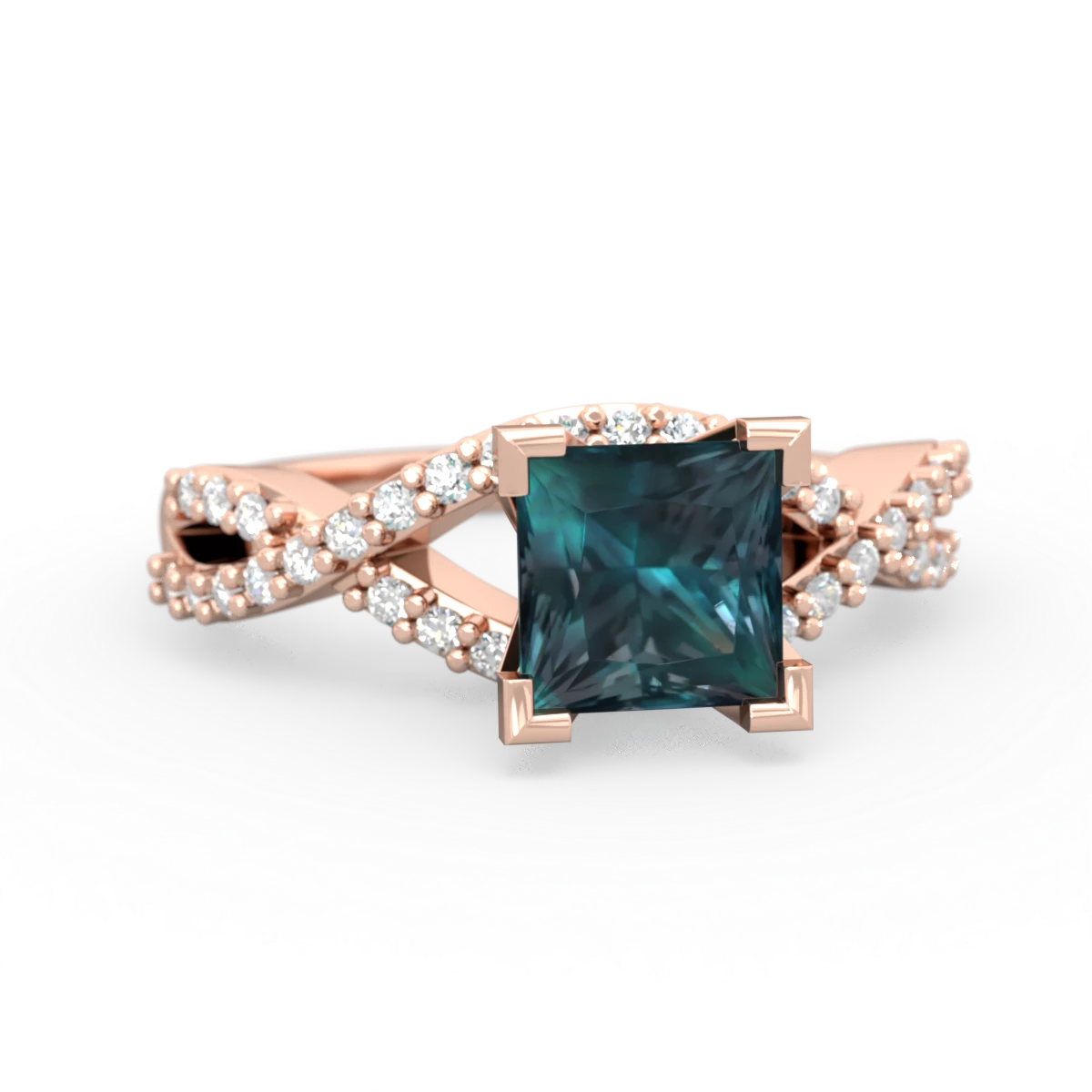 Alexandrite Diamond Twist 6Mm Princess Engagment  14K Rose Gold ring R26406SQ