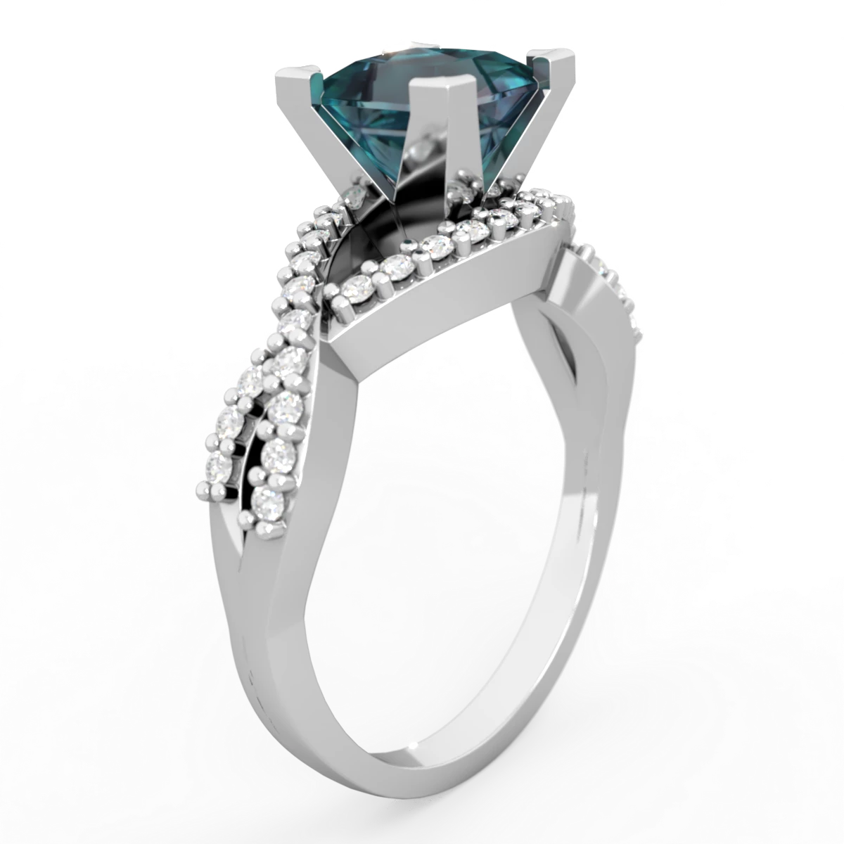 Alexandrite Diamond Twist 6Mm Princess Engagment  14K White Gold ring R26406SQ