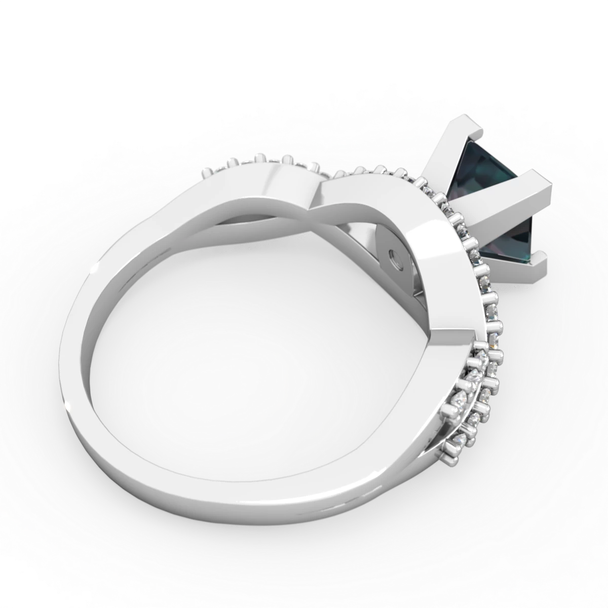 Alexandrite Diamond Twist 6Mm Princess Engagment  14K White Gold ring R26406SQ