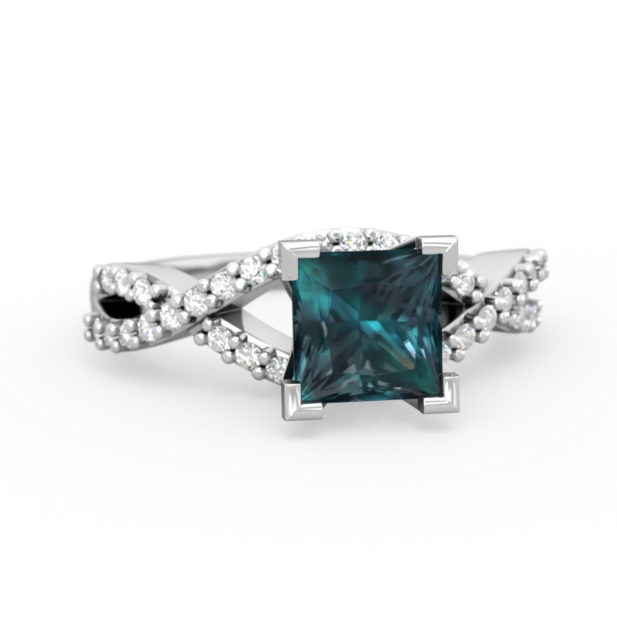 Alexandrite Diamond Twist 6Mm Princess Engagment  14K White Gold ring R26406SQ