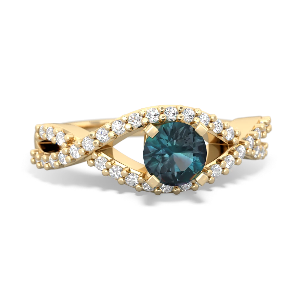 Alexandrite Diamond Twist 5Mm Round Engagment  14K Yellow Gold ring R26405RD