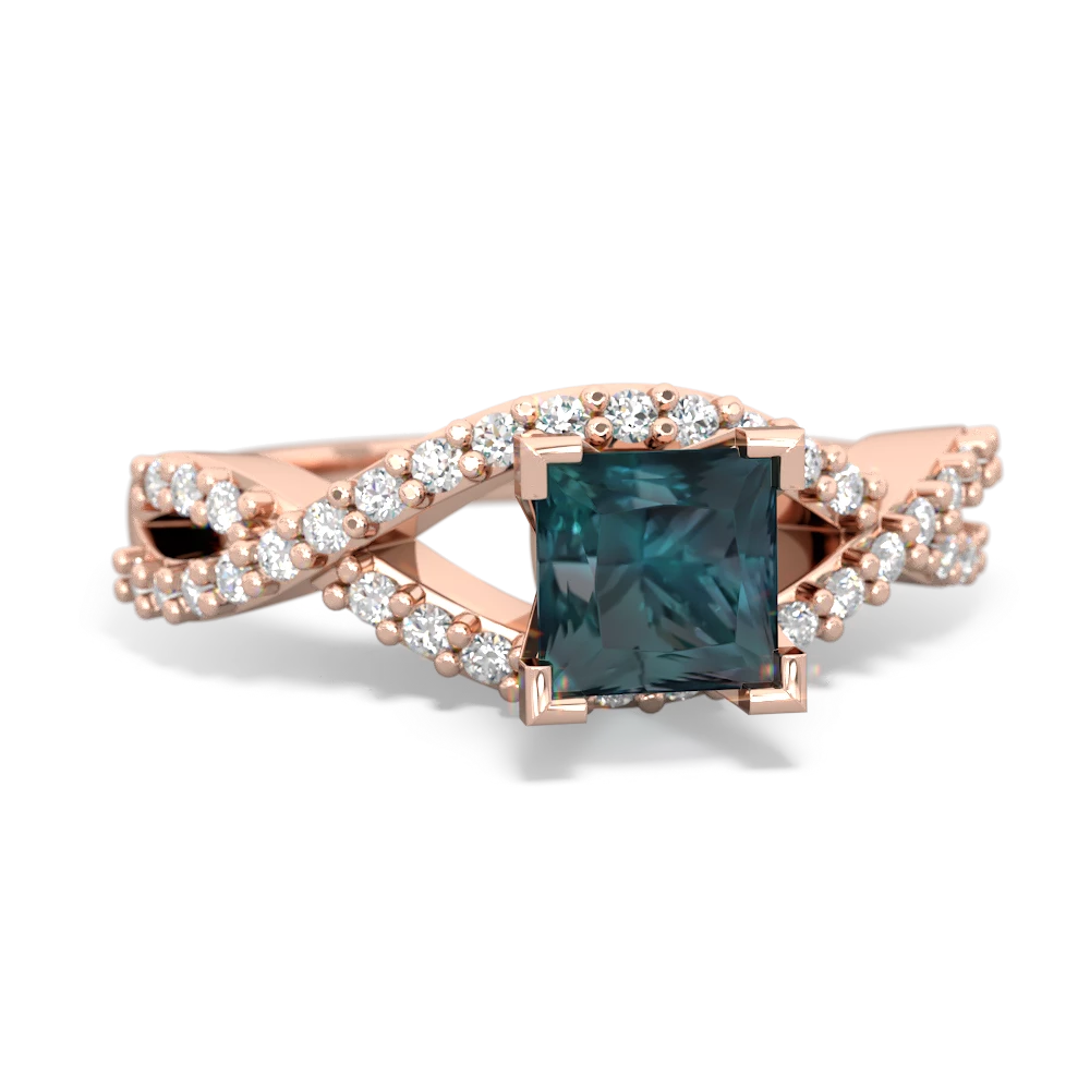 Alexandrite Diamond Twist 5Mm Square Engagment  14K Rose Gold ring R26405SQ