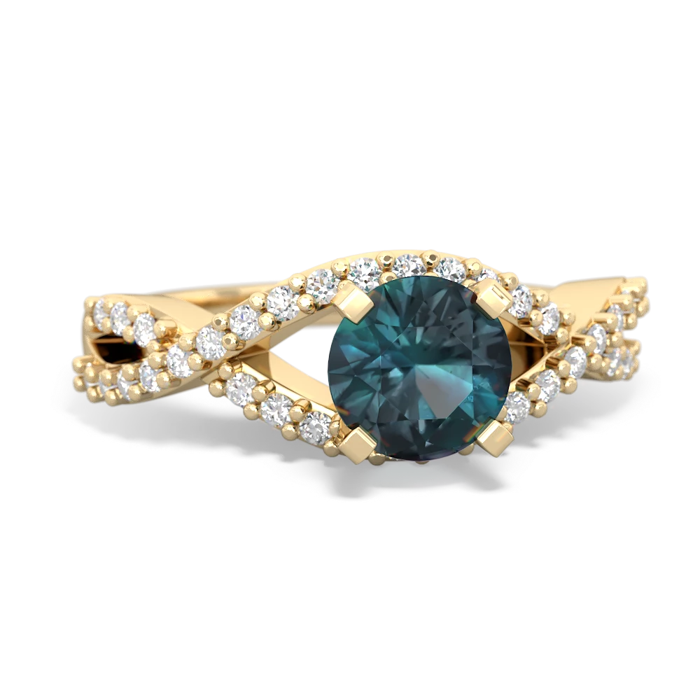 Alexandrite Diamond Twist 6Mm Round Engagment  14K Yellow Gold ring R26406RD