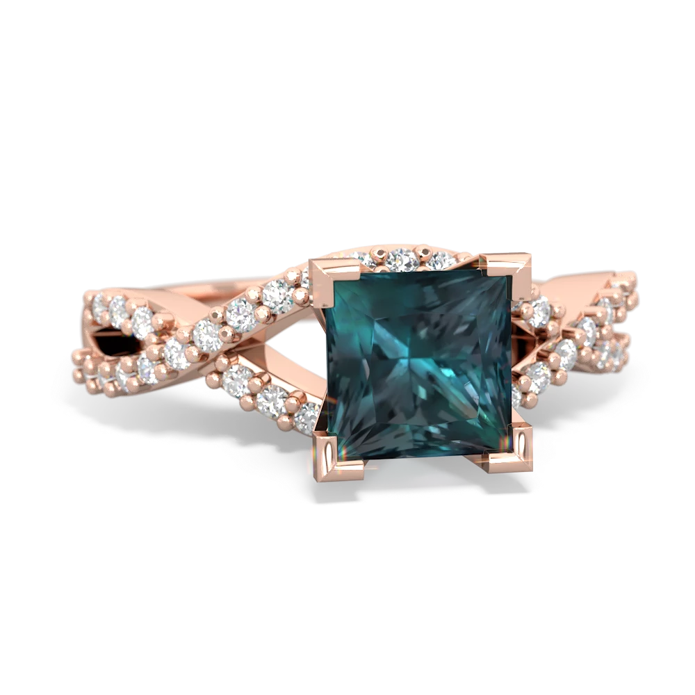 Alexandrite Diamond Twist 6Mm Princess Engagment  14K Rose Gold ring R26406SQ