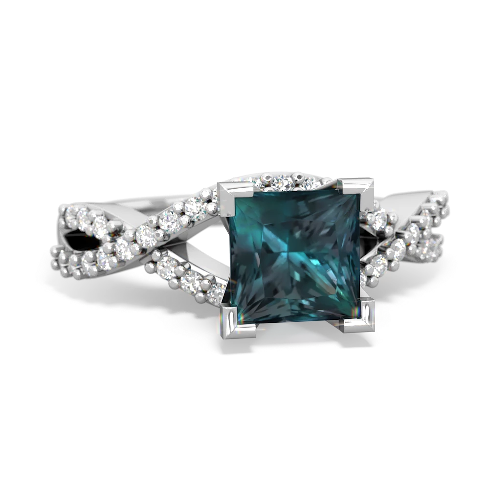 Alexandrite Diamond Twist 6Mm Princess Engagment  14K White Gold ring R26406SQ