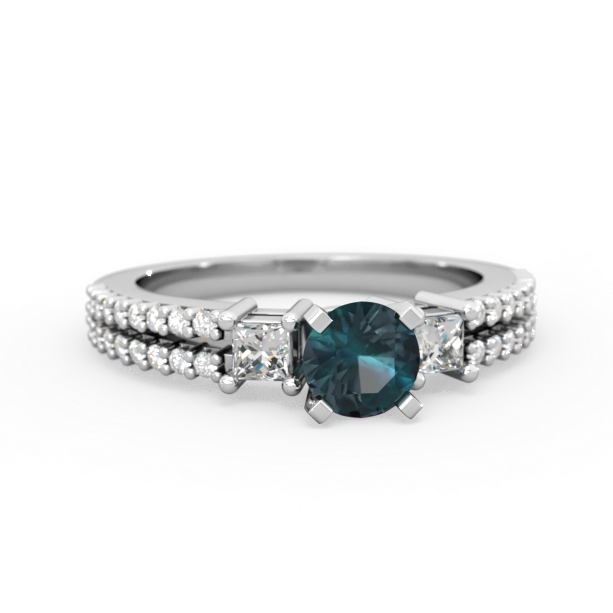 Alexandrite Classic 5Mm Round Engagement 14K White Gold ring R26435RD