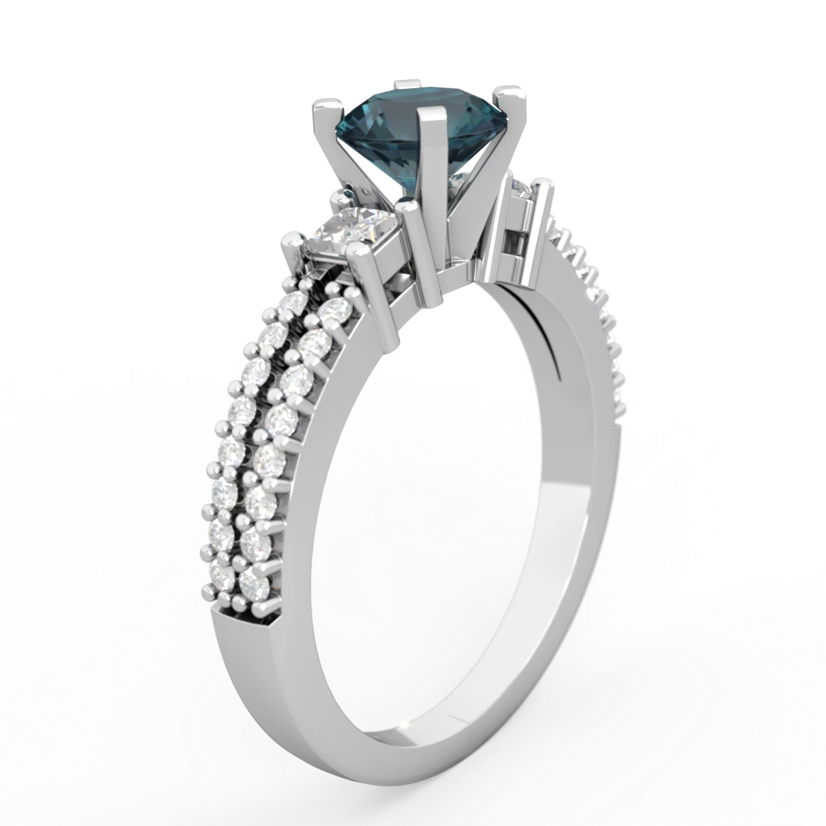 Alexandrite Classic 6Mm Round Engagement 14K White Gold ring R26436RD