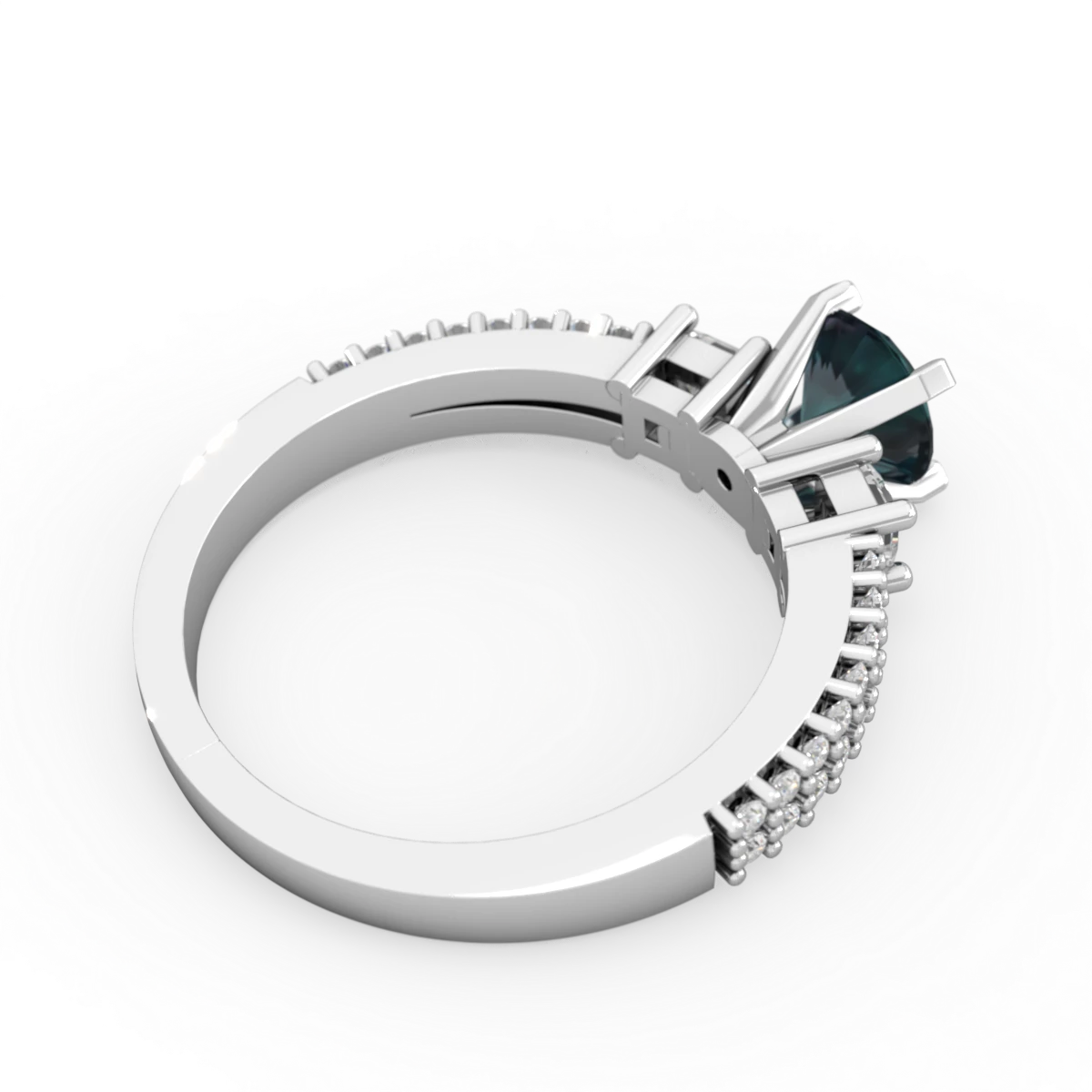 Alexandrite Classic 6Mm Round Engagement 14K White Gold ring R26436RD