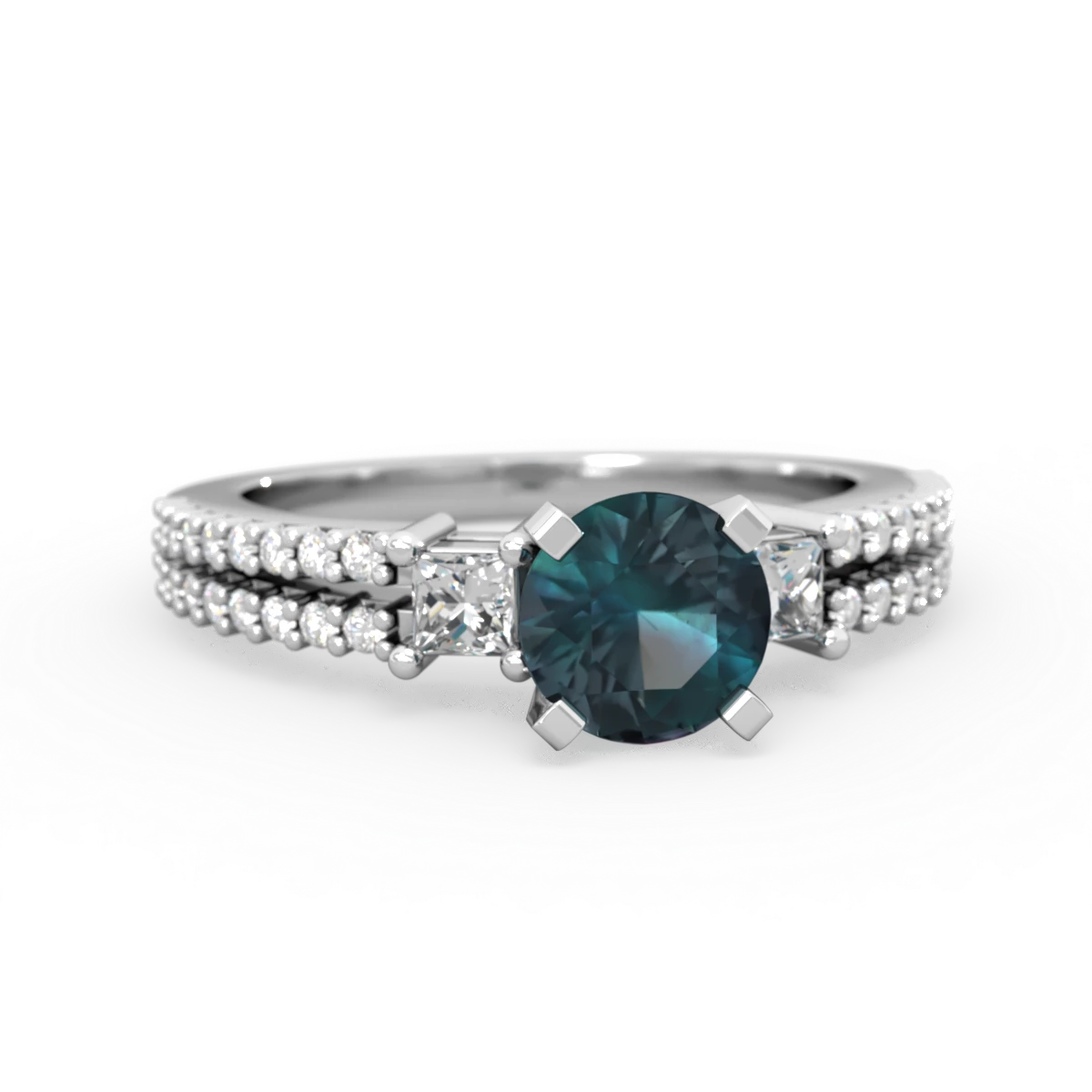 Alexandrite Classic 6Mm Round Engagement 14K White Gold ring R26436RD