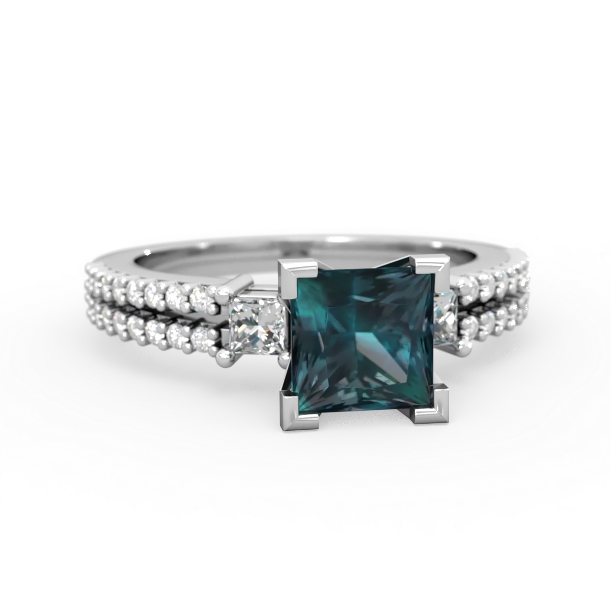 Alexandrite Classic 6Mm Princess Engagement 14K White Gold ring R26436SQ