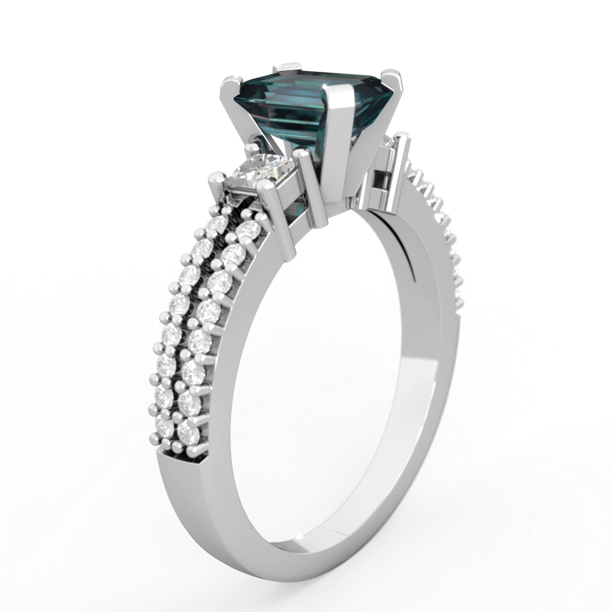 Alexandrite Classic 7X5mm Emerald-Cut Engagement 14K White Gold ring R26437EM
