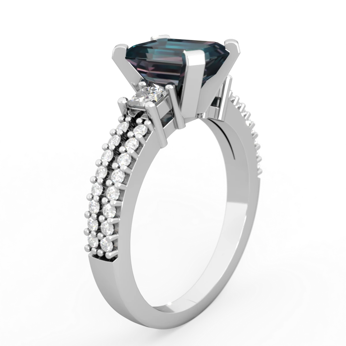 Alexandrite Classic 8X6mm Emerald-Cut Engagement 14K White Gold ring R26438EM