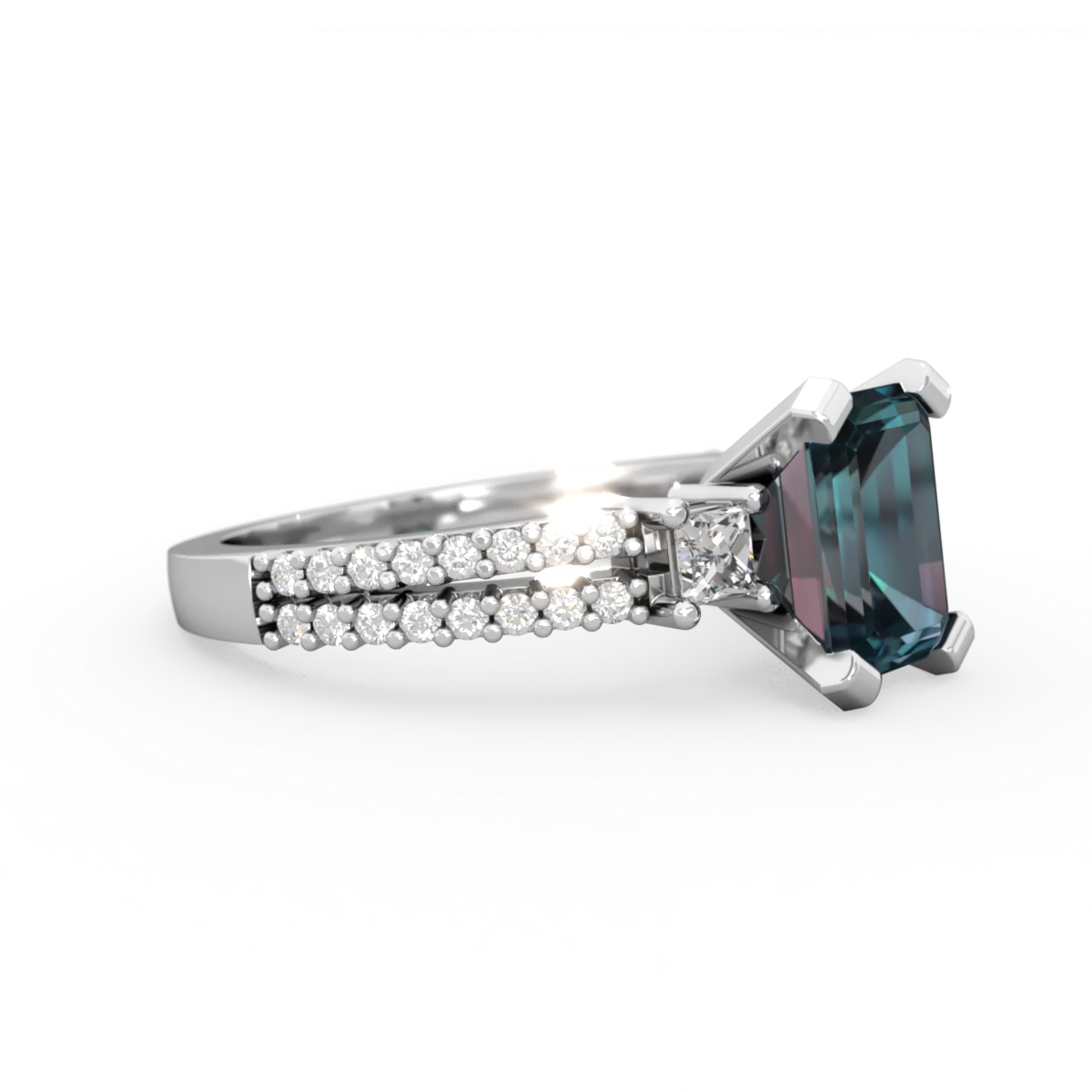 Alexandrite Classic 8X6mm Emerald-Cut Engagement 14K White Gold ring R26438EM