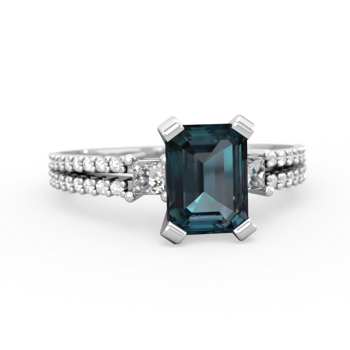 Alexandrite Classic 8X6mm Emerald-Cut Engagement 14K White Gold ring R26438EM
