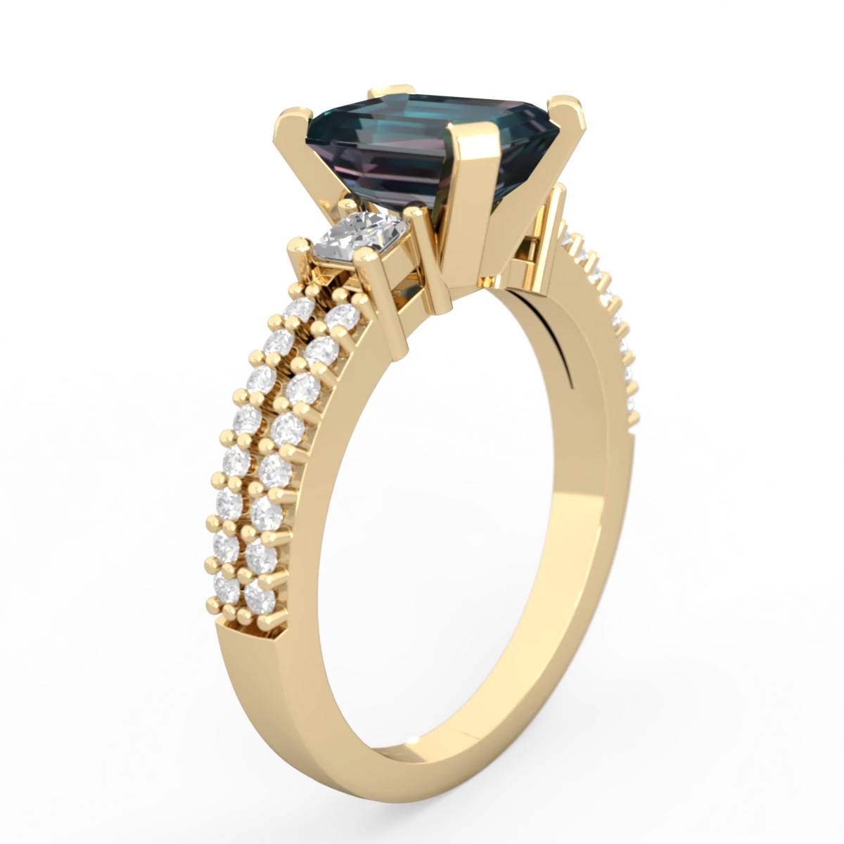 Alexandrite Classic 8X6mm Emerald-Cut Engagement 14K Yellow Gold ring R26438EM