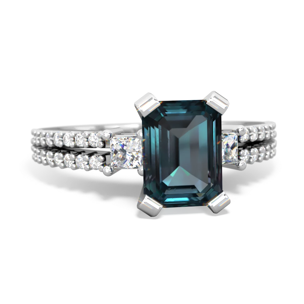 Alexandrite Classic 8X6mm Emerald-Cut Engagement 14K White Gold ring R26438EM